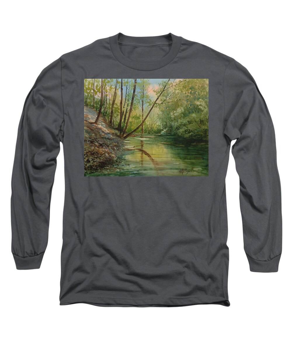 Chagrin Falls Long Sleeve T-Shirt featuring the painting Chagrin River in Spring by Maryann Boysen