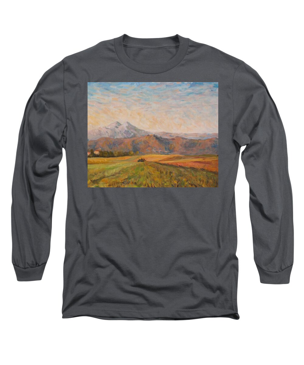 Landscape Long Sleeve T-Shirt featuring the painting Changing light triptych part 2 by Marco Busoni