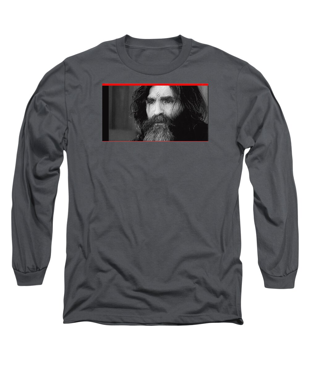 Charles Manson Screen Capture Circa 1970 Long Sleeve T-Shirt featuring the photograph Charles Manson screen capture circa 1970-2015 by David Lee Guss