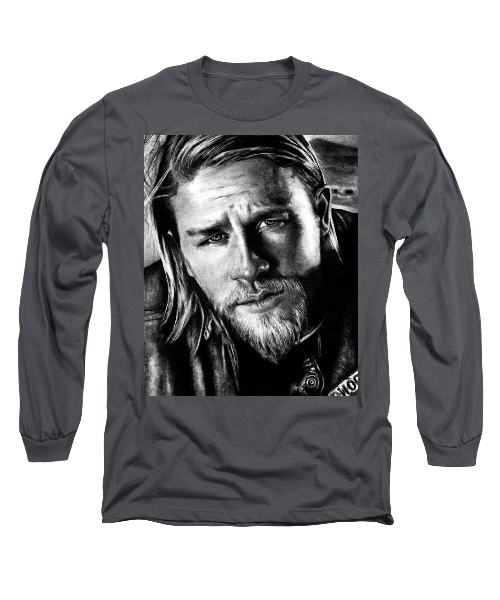 Charlie Hunnam Long Sleeve T-Shirt featuring the drawing Charlie Hunnam as Jax Teller by Rick Fortson
