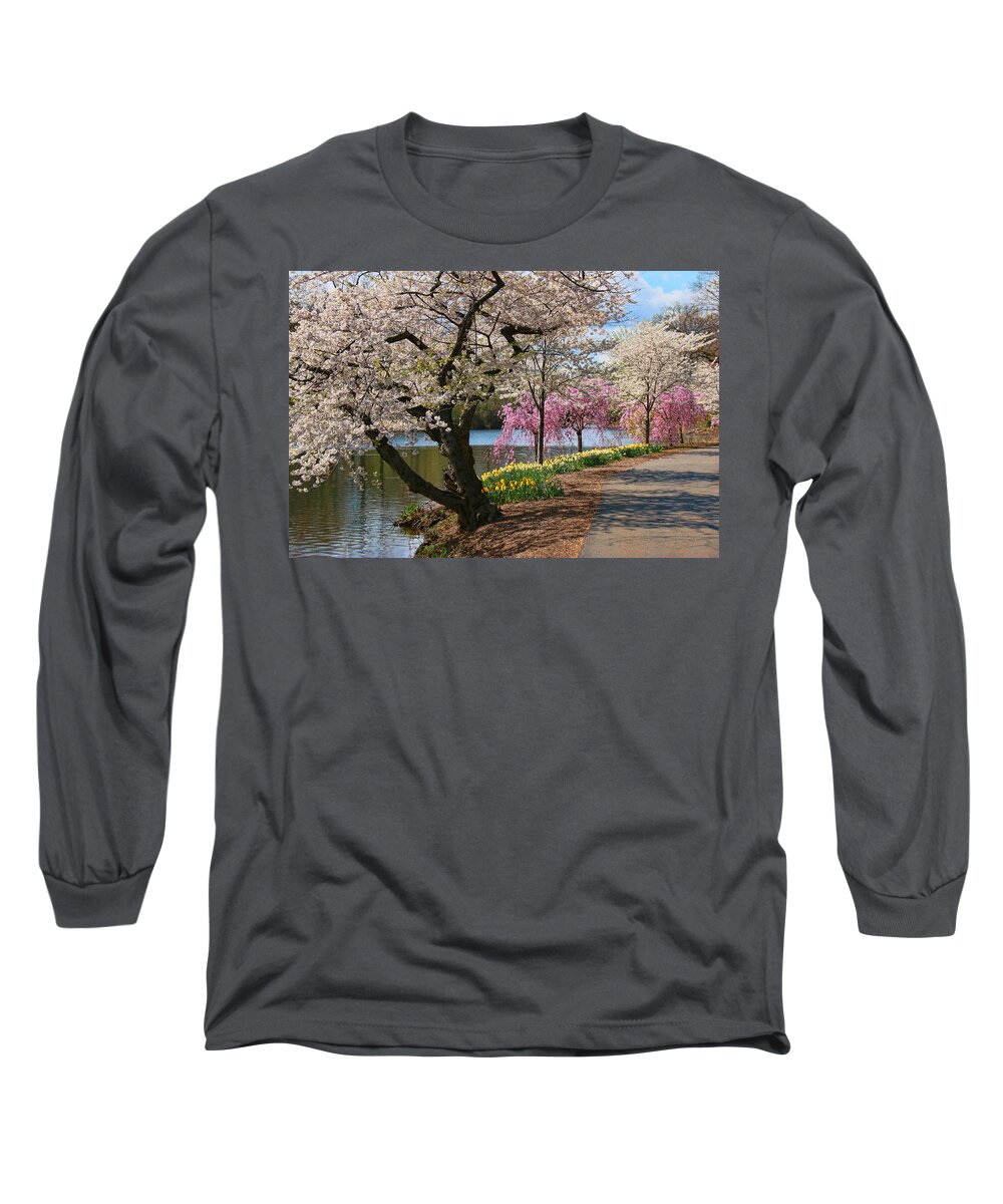 Cherry Blossoms Long Sleeve T-Shirt featuring the photograph Cherry Blossom Trees of Branch Brook Park 17 by Allen Beatty