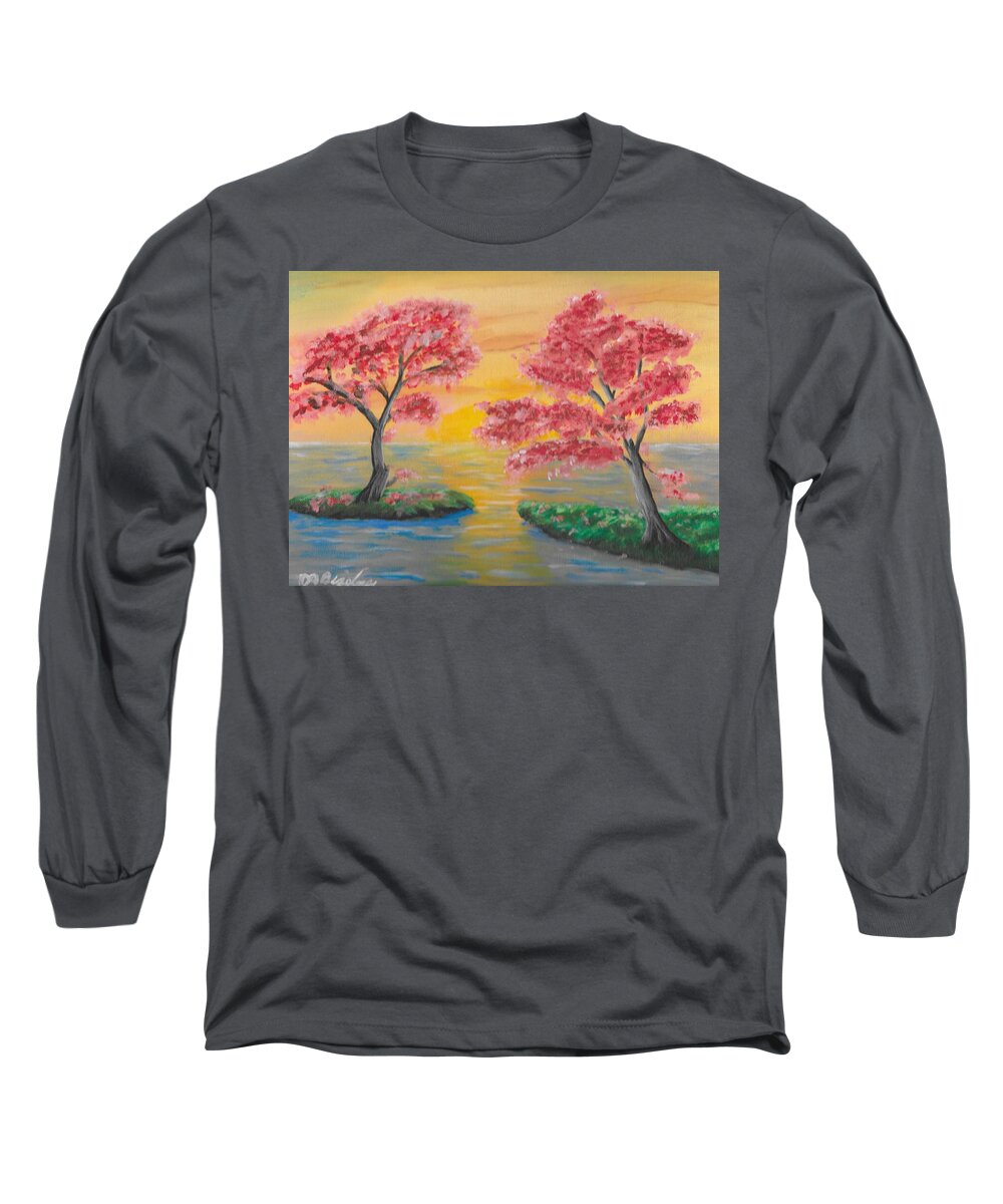 Cherry Blossoms Long Sleeve T-Shirt featuring the painting Cherry Blossoms by David Bigelow