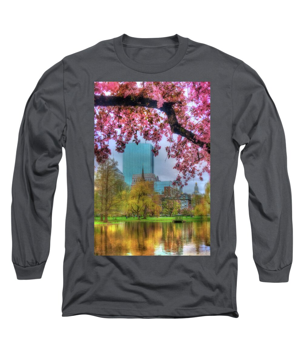 Cherry Blossoms Long Sleeve T-Shirt featuring the photograph Cherry Blossoms over Boston by Joann Vitali