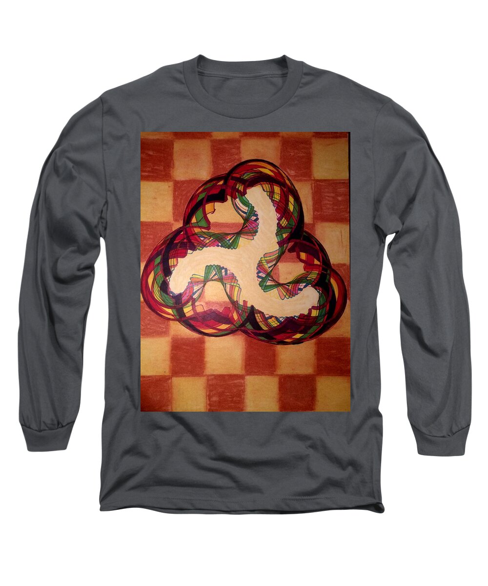 Spirograph Long Sleeve T-Shirt featuring the mixed media Chess Board Anomaly by Steve Sommers