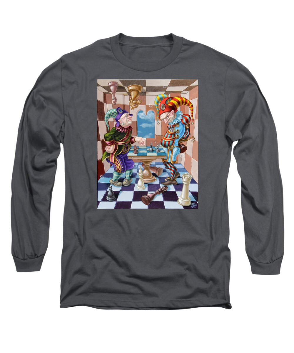 Chess Long Sleeve T-Shirt featuring the painting Chess players by Victor Molev