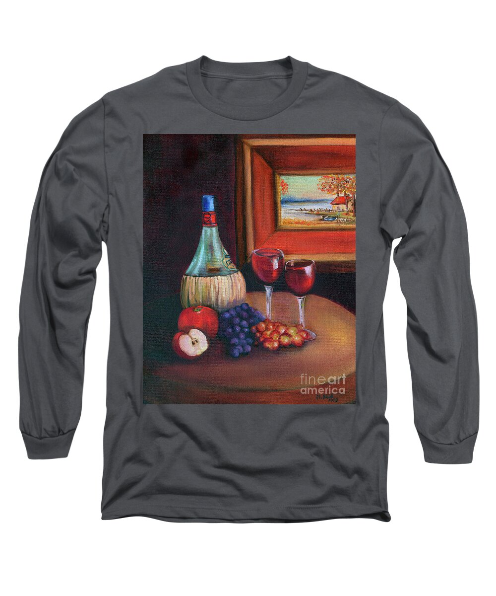 Still Life Long Sleeve T-Shirt featuring the painting Chianti Still Life by Marlene Book