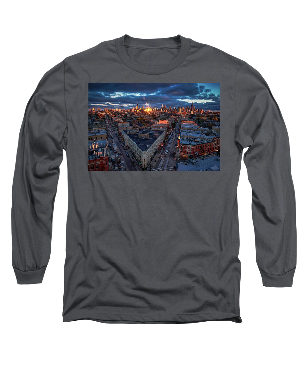 Chicago Long Sleeve T-Shirt featuring the photograph Chicago Reflection Burst by Raf Winterpacht