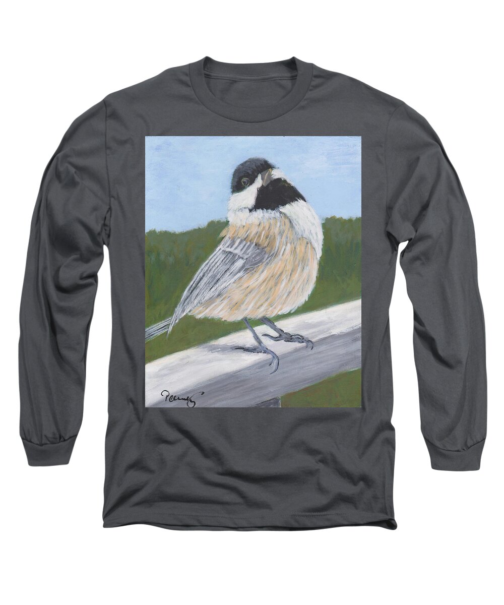 Chickadee Long Sleeve T-Shirt featuring the painting Chickadee by Patricia Cleasby