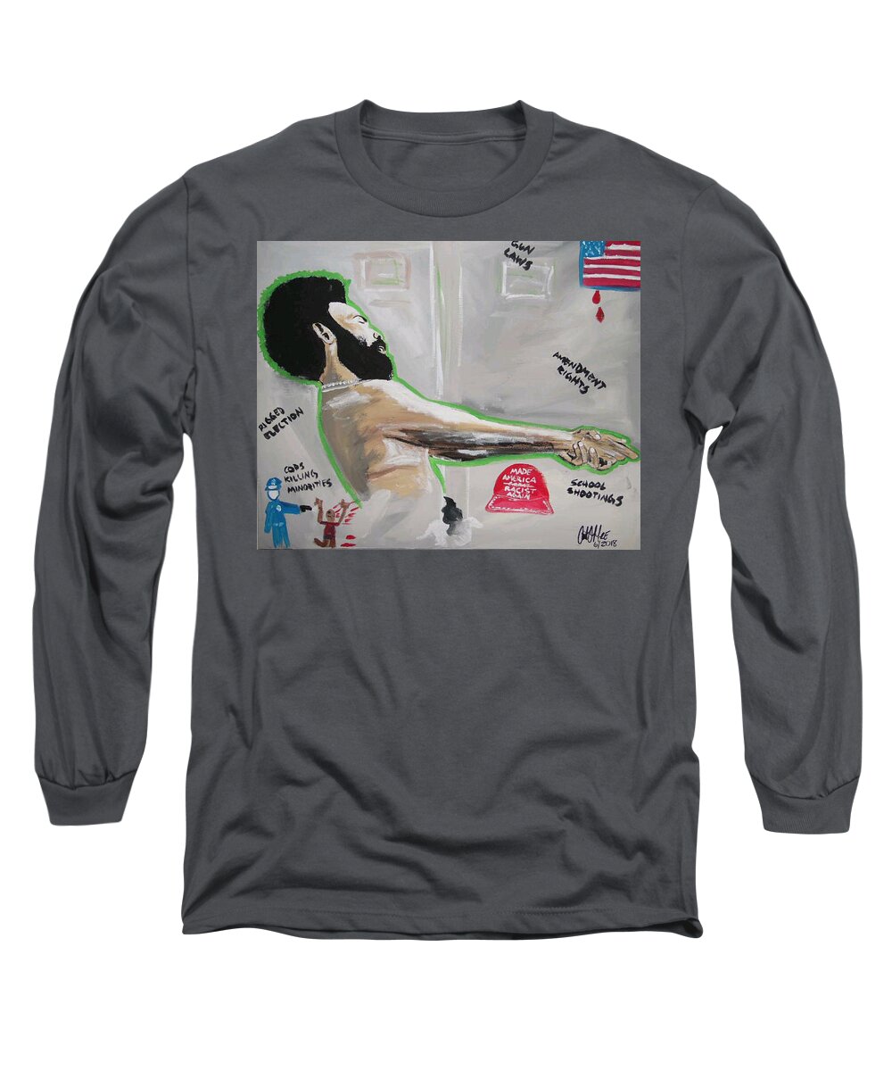 This Is America Long Sleeve T-Shirt featuring the painting Childish American by Antonio Moore