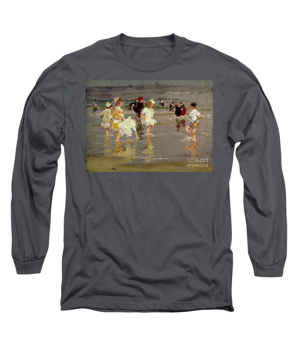 Water Long Sleeve T-Shirt featuring the painting Children on the Beach by Edward Henry Potthast