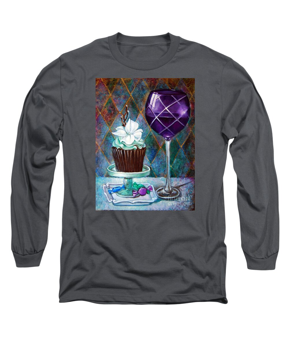 Vino Long Sleeve T-Shirt featuring the painting Chocolate mint Cupcake by Geraldine Arata