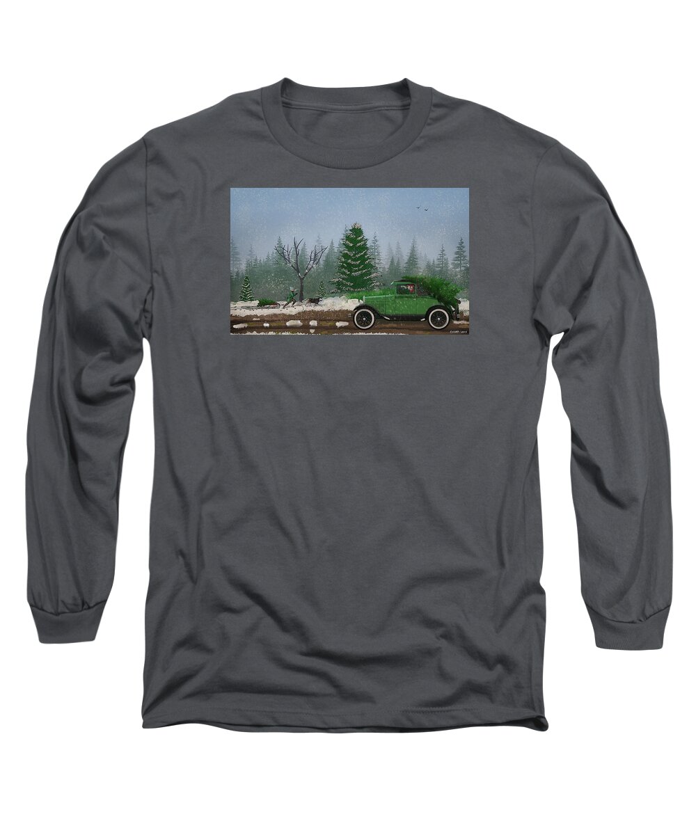 Model A Long Sleeve T-Shirt featuring the digital art Christmas Tree Hunters by Ken Morris