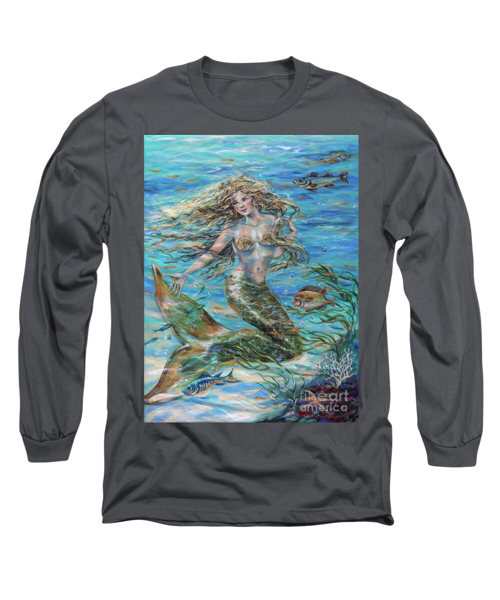 Mermaid Long Sleeve T-Shirt featuring the painting Christophe Siren by Linda Olsen