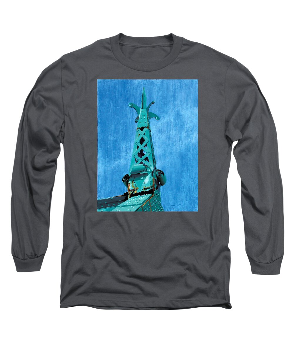 City Island Long Sleeve T-Shirt featuring the painting City Island Bridge Spire by Marguerite Chadwick-Juner