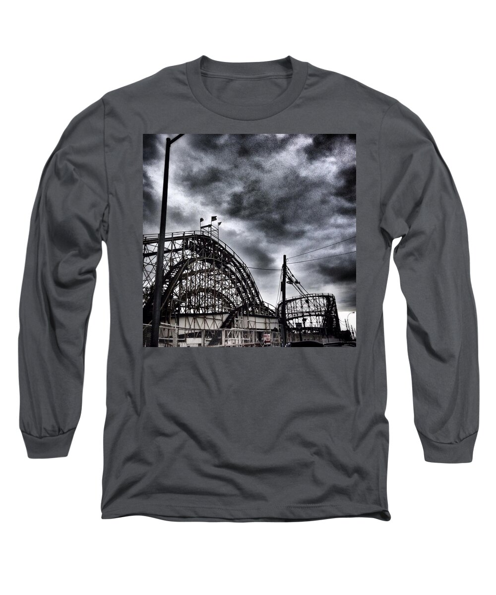 Nyc Long Sleeve T-Shirt featuring the photograph Clouds Over The Cyclone. #coneyisland by Allan Piper