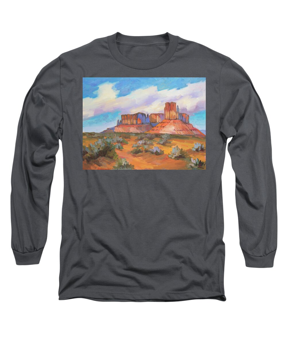 Monument Valley Long Sleeve T-Shirt featuring the painting Clouds Passing Monument Valley by Diane McClary
