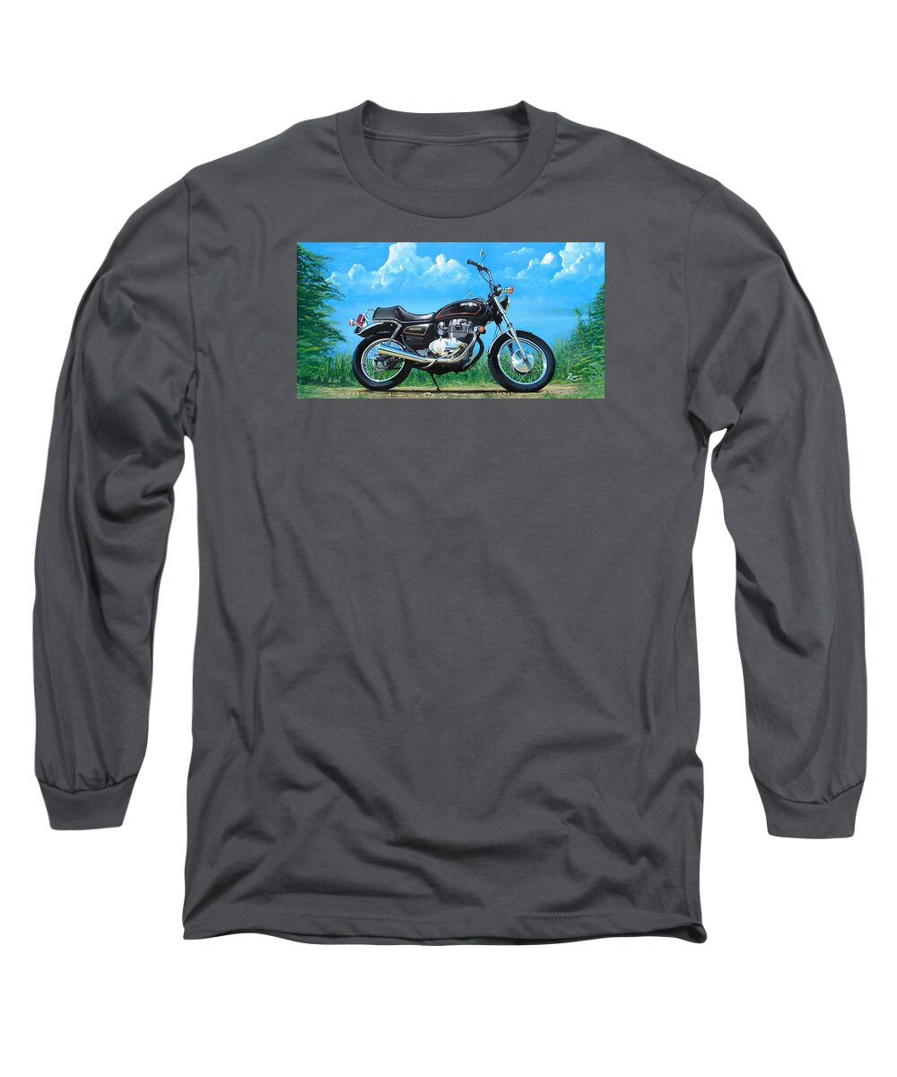Honda Long Sleeve T-Shirt featuring the painting Honda CM400E by Peter Ring Sr