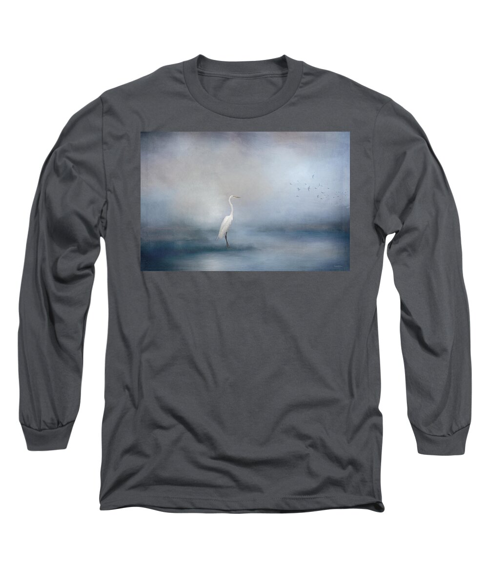 Egret Long Sleeve T-Shirt featuring the digital art Coastal Egret by Teresa Wilson