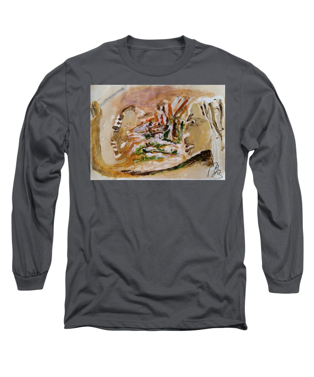 Past Long Sleeve T-Shirt featuring the painting Coffee Papers. Sketch I Memories are the key not to the past by Bachmors Artist