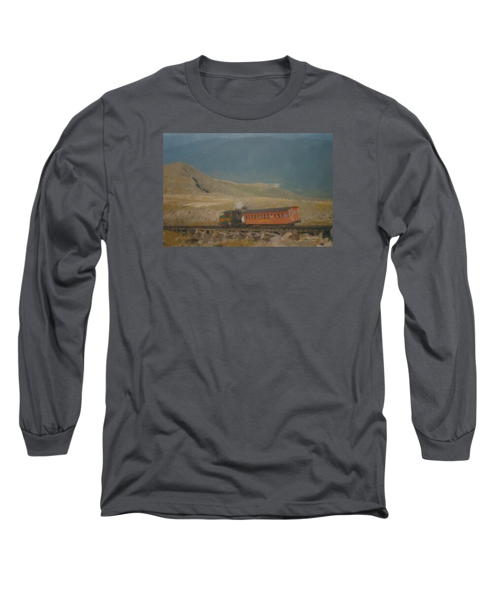 Cog Railway Mount Washington Long Sleeve T-Shirt featuring the painting Cog Railway Mount Washington by Bill McEntee