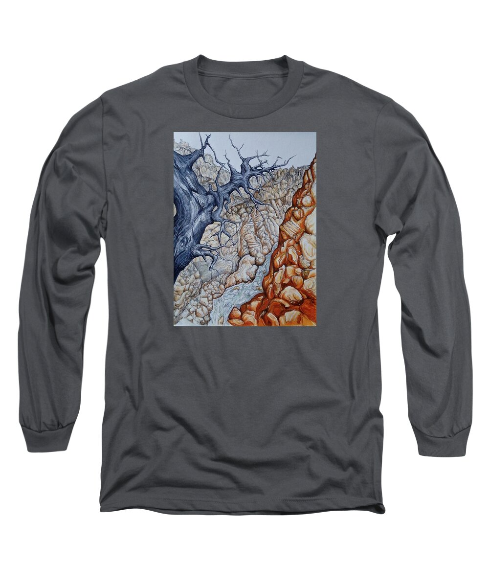 Abstract Long Sleeve T-Shirt featuring the drawing Colorado Canyon by Leizel Grant