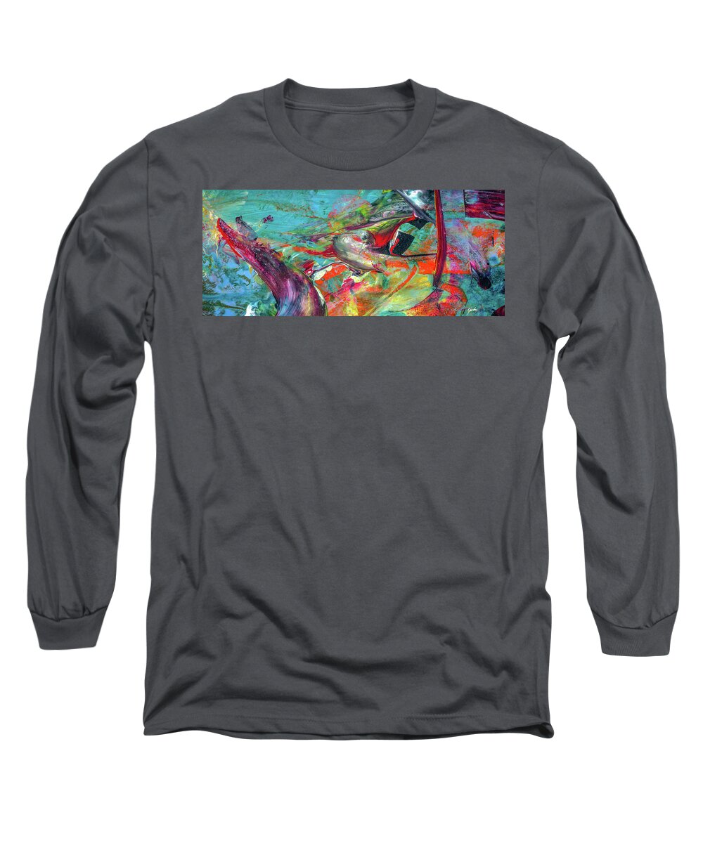 Abstract Long Sleeve T-Shirt featuring the painting Colorful Puffin Bird Art - Happy Abstract Animal Birds Painting by Modern Abstract