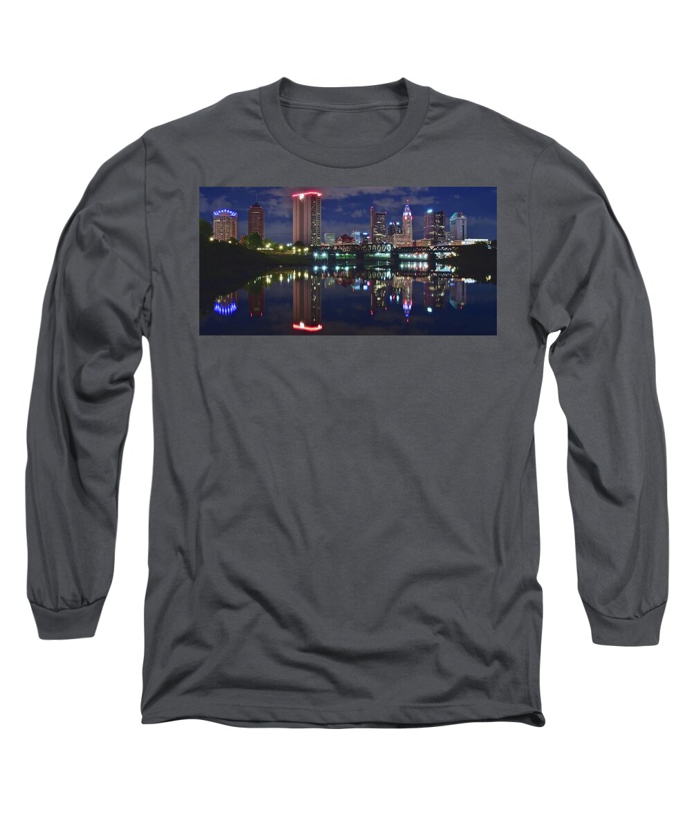Columbus Long Sleeve T-Shirt featuring the photograph Columbus Ohio Panorama over the Scioto by Frozen in Time Fine Art Photography