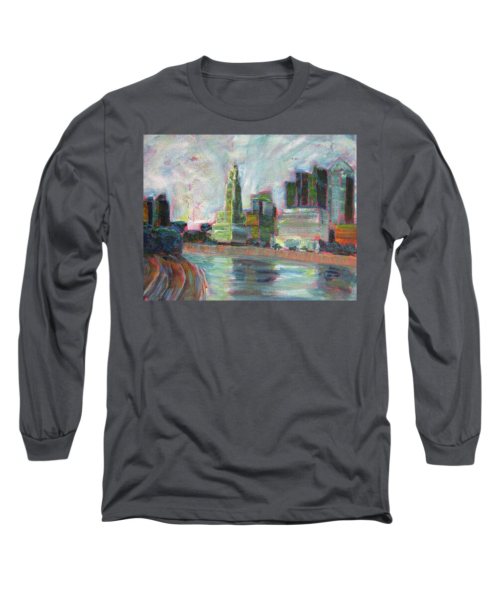 River Long Sleeve T-Shirt featuring the painting Columbus Ohio by Robie Benve