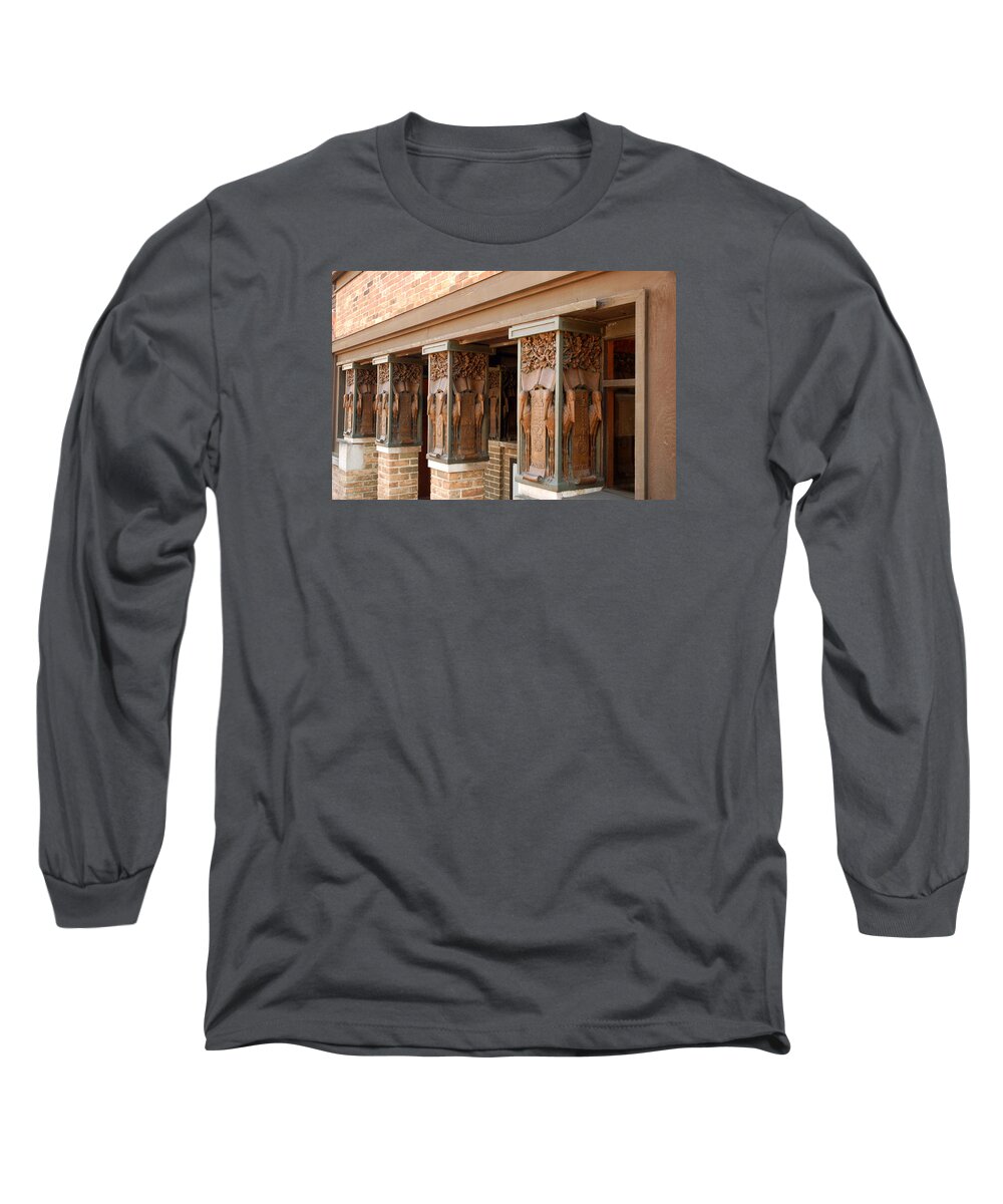 Oak Long Sleeve T-Shirt featuring the photograph Columns at Frank Lloyd Wright Studio by James Kirkikis