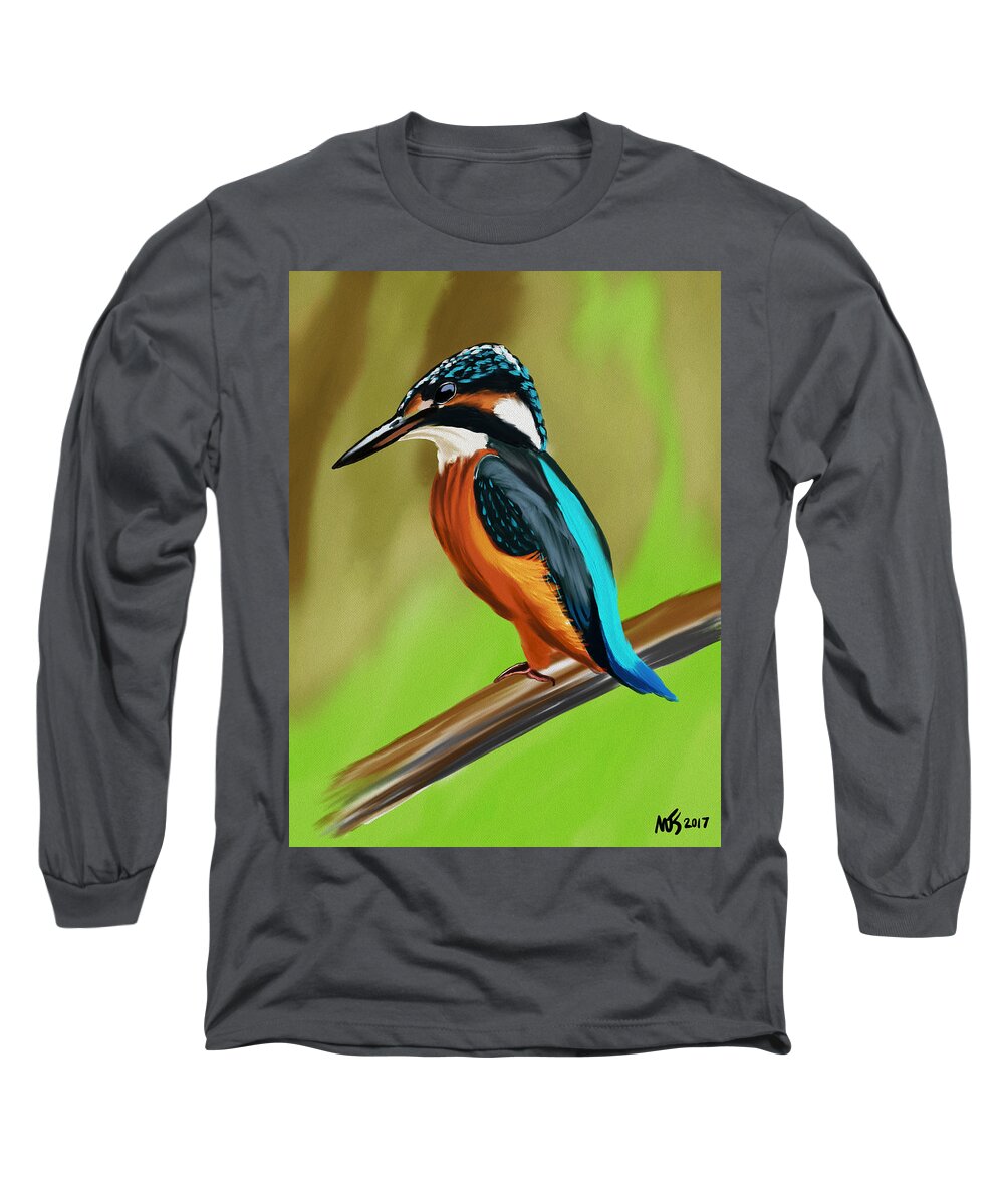 Birds Long Sleeve T-Shirt featuring the digital art Common Kingfisher by Michael Kallstrom