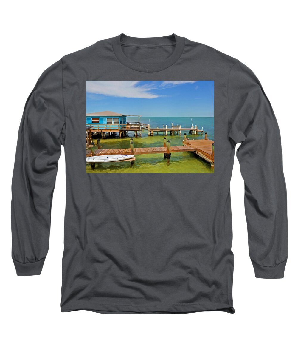 Florida Long Sleeve T-Shirt featuring the photograph Conch Key Blue Cottage 3 by Ginger Wakem
