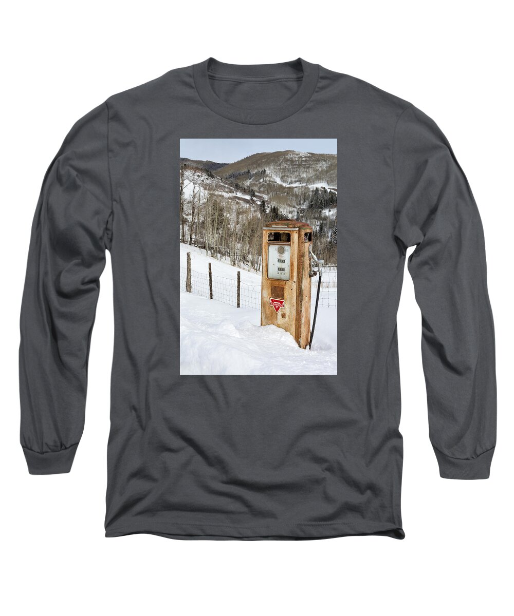 Gas Long Sleeve T-Shirt featuring the photograph Conoco In The Snow by Denise Bush
