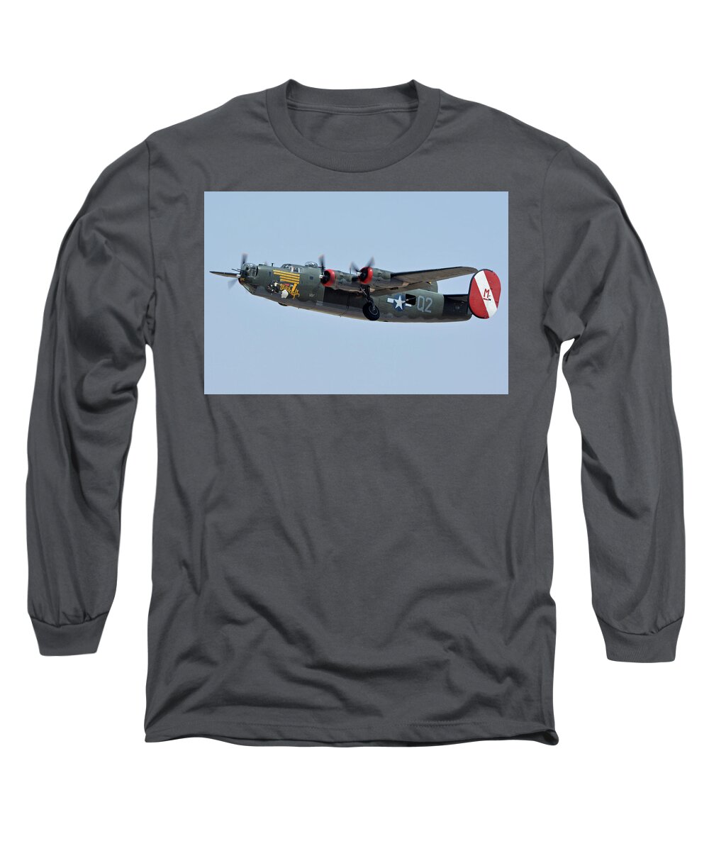 Airplane Long Sleeve T-Shirt featuring the photograph Consolidated B-24J Liberator N224J Witchcraft Phoenix-Mesa Gateway Airport Arizona April 15 2016 by Brian Lockett