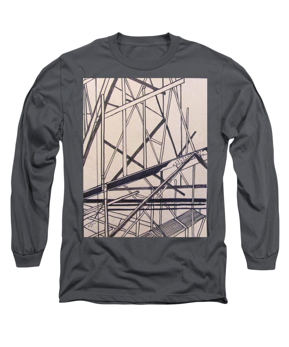 Building Long Sleeve T-Shirt featuring the drawing Construction Zone by Barbara O'Toole