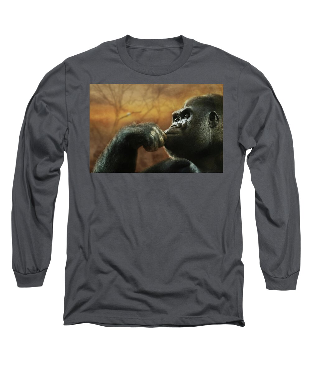 Gorilla Long Sleeve T-Shirt featuring the photograph Contemplation by Lori Deiter