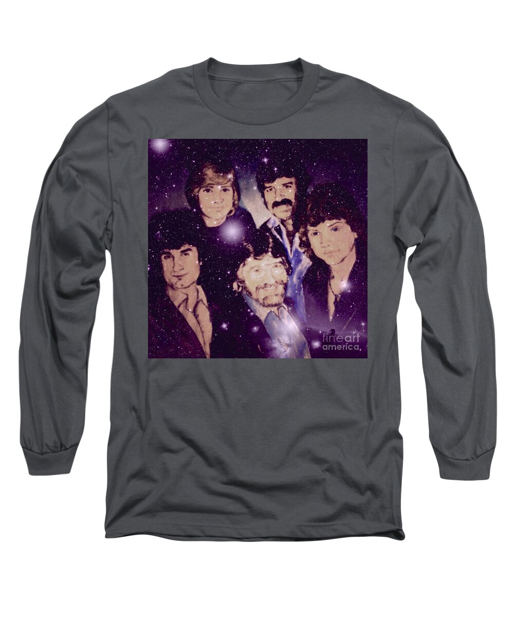 The Moody Blues Long Sleeve T-Shirt featuring the mixed media Cosmic Rockers by Joan-Violet Stretch