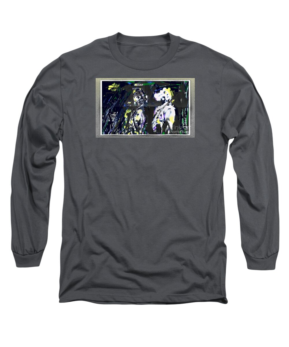 Abstract Long Sleeve T-Shirt featuring the painting Couple in moonlight by Subrata Bose