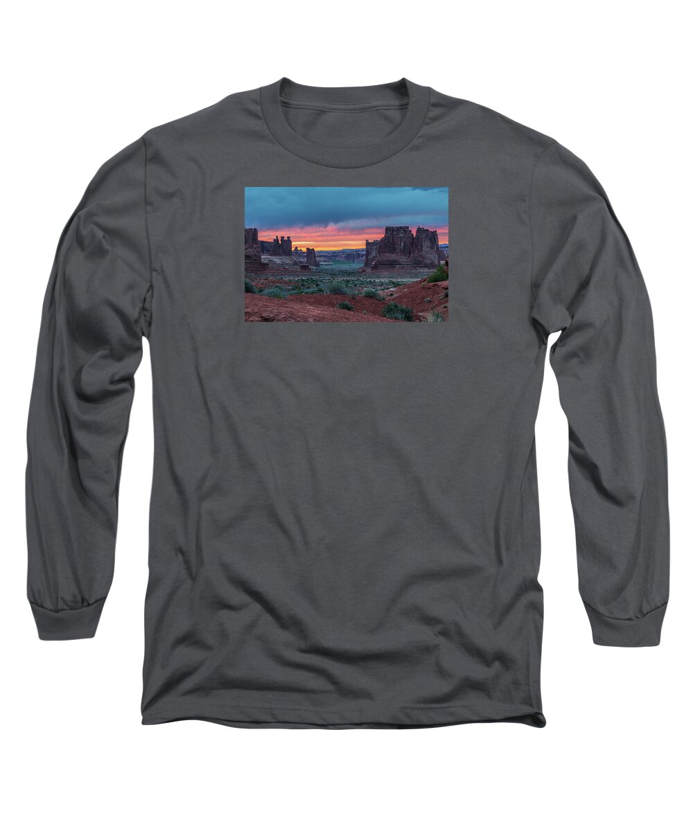 Arches Long Sleeve T-Shirt featuring the photograph Courthouse Towers Arches National Park by Dan Norris
