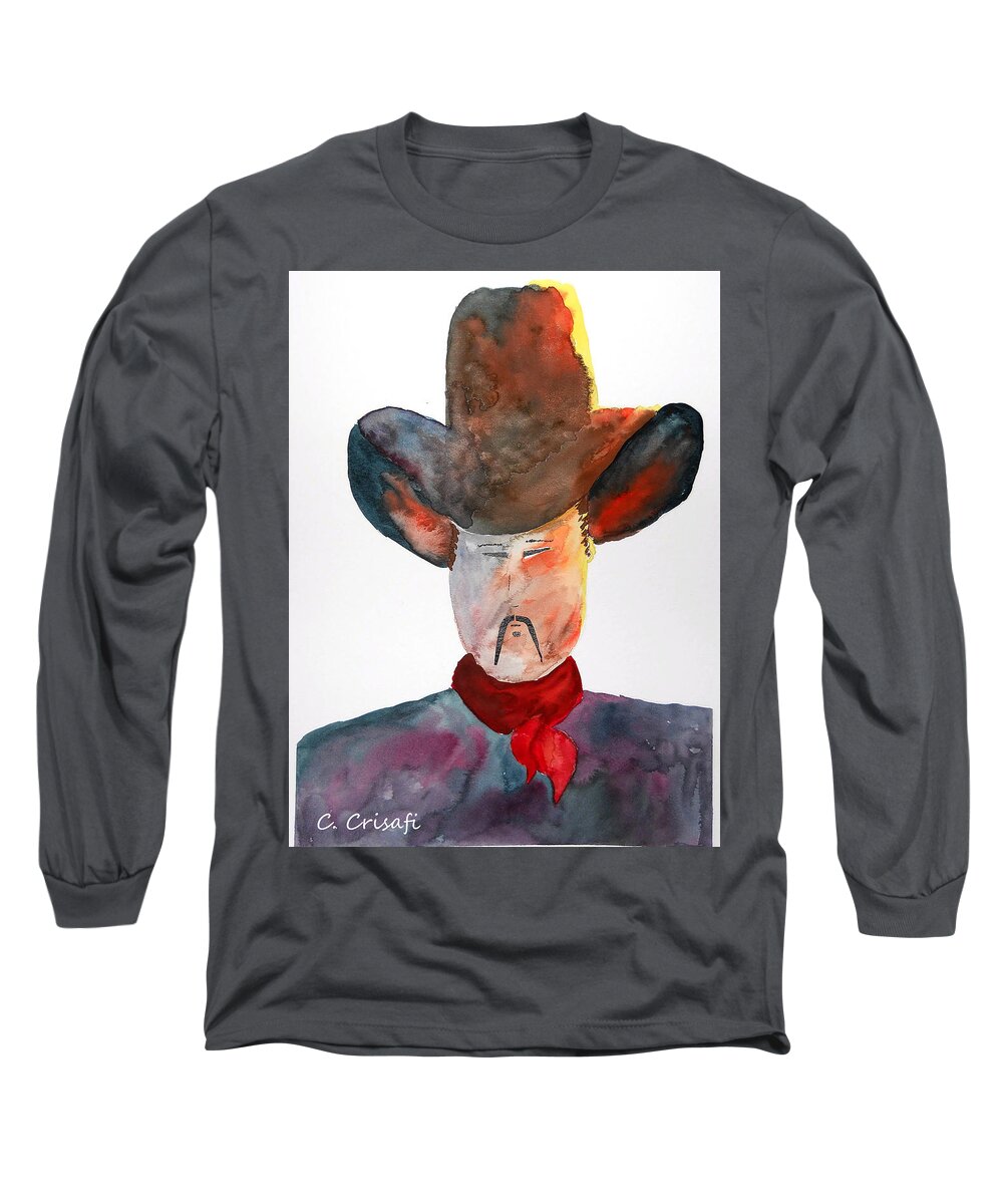 Watercolor Long Sleeve T-Shirt featuring the painting Cowboy Kim - Music Inspiration Series by Carol Crisafi