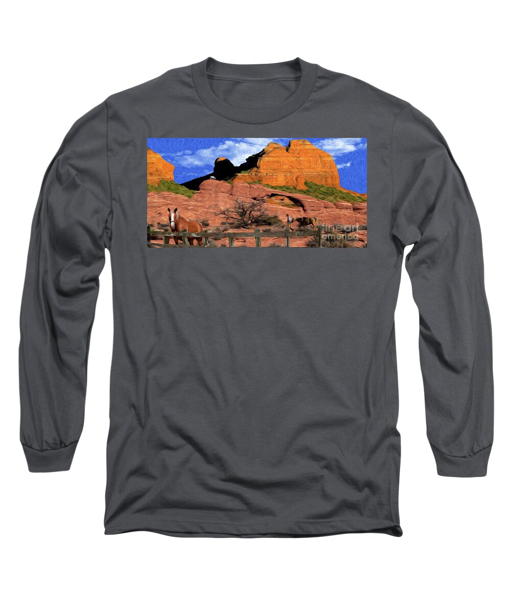 Cowboy Long Sleeve T-Shirt featuring the photograph Cowboy Sedona Ver3 by Larry Mulvehill