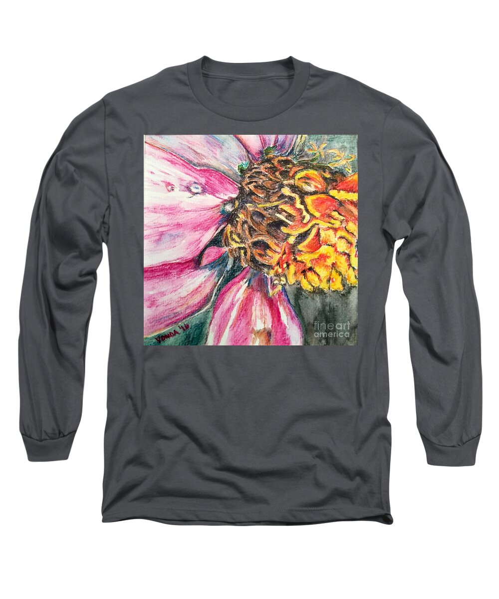 Macro Long Sleeve T-Shirt featuring the drawing Crazy Top by Vonda Lawson-Rosa