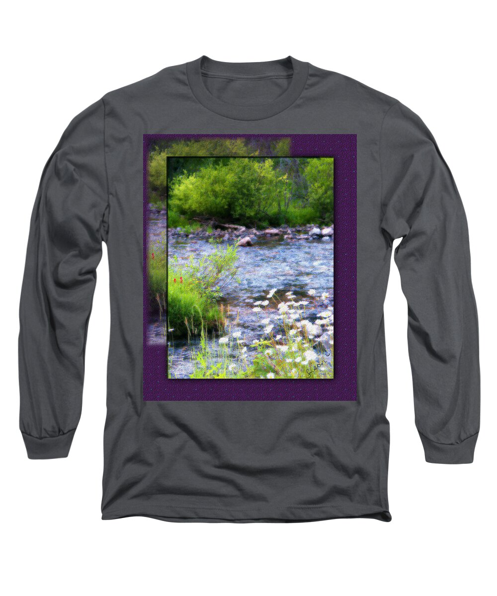 River Long Sleeve T-Shirt featuring the photograph Creek Daisys by Susan Kinney