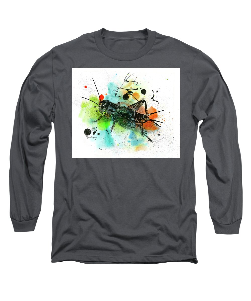 Cricket Long Sleeve T-Shirt featuring the drawing Cricket by John Dyess