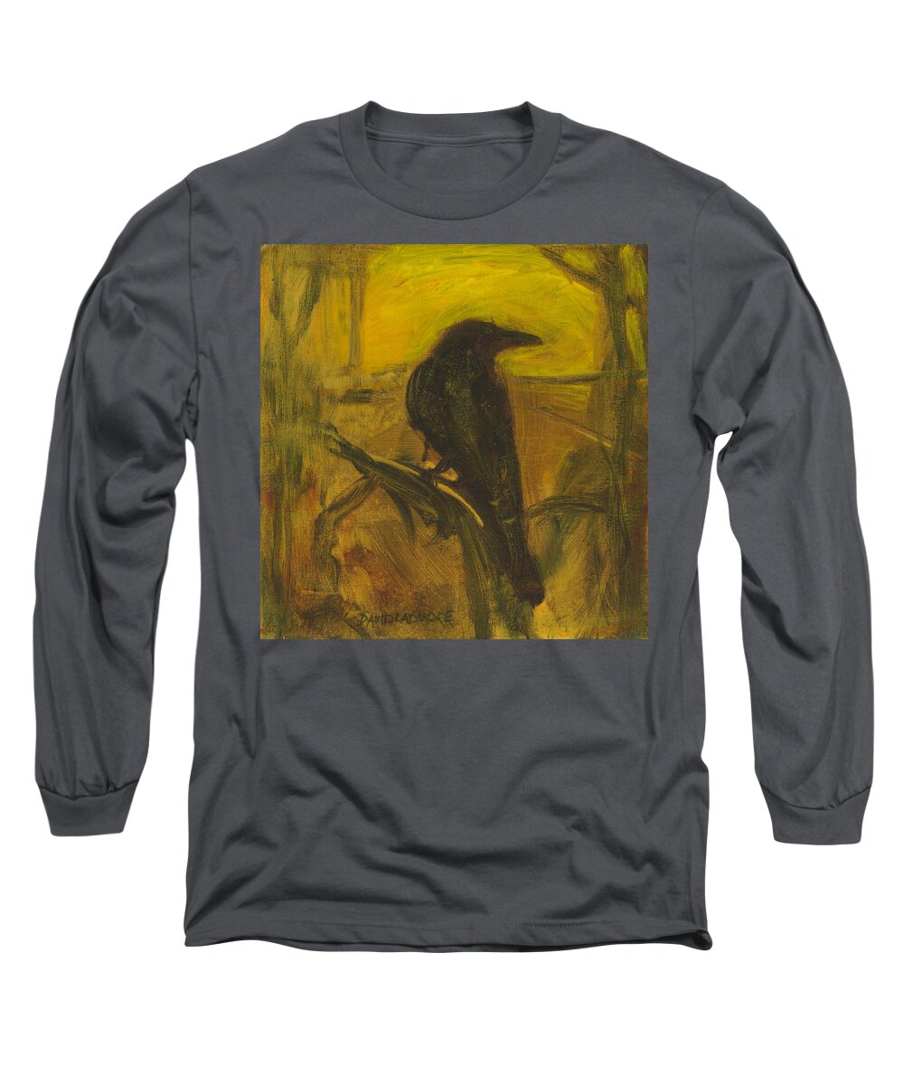 Bird Long Sleeve T-Shirt featuring the painting Crow 21 by David Ladmore