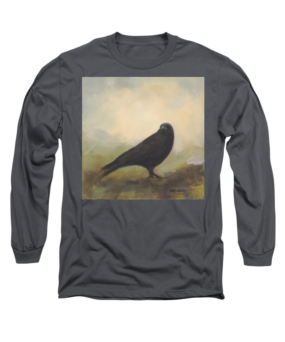 Bird Long Sleeve T-Shirt featuring the painting Crow 24 by David Ladmore
