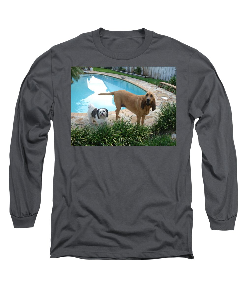 Shih-tzu Long Sleeve T-Shirt featuring the photograph Cujo and Lucky by Val Oconnor