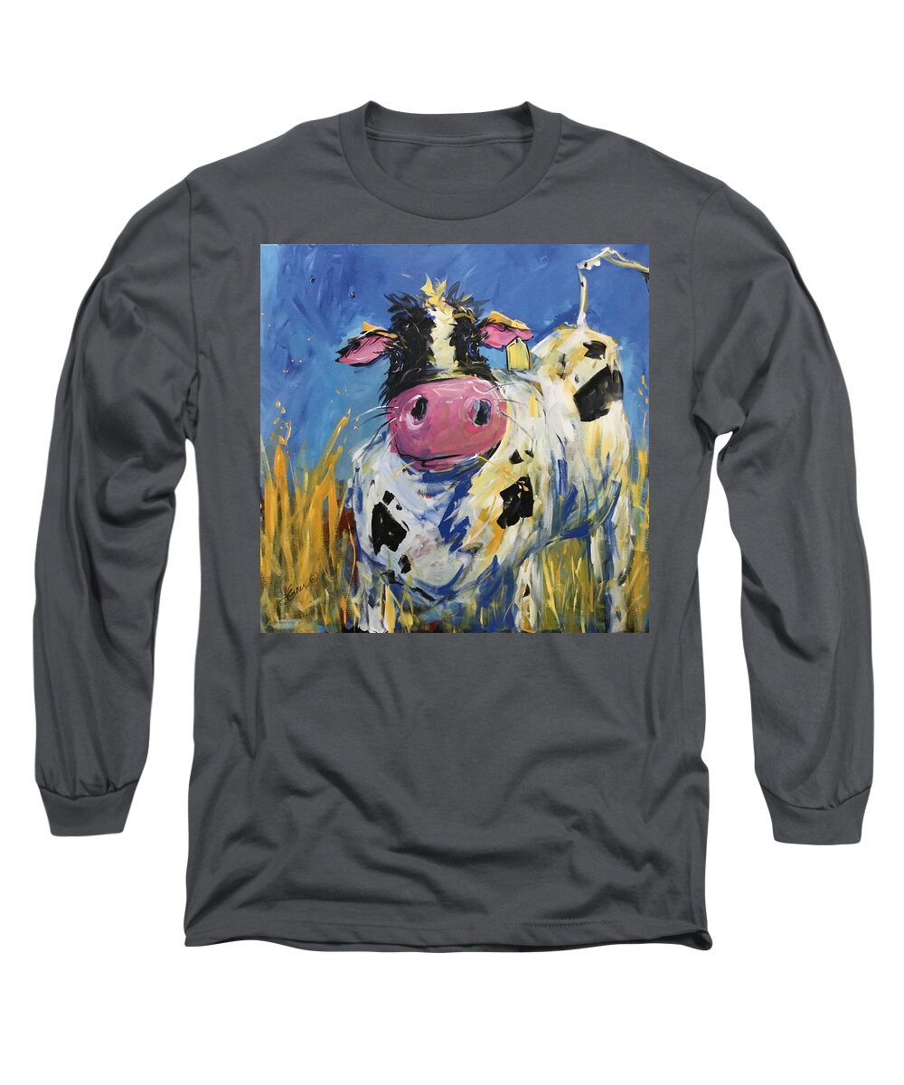 Holstein Long Sleeve T-Shirt featuring the painting Curiousity by Terri Einer