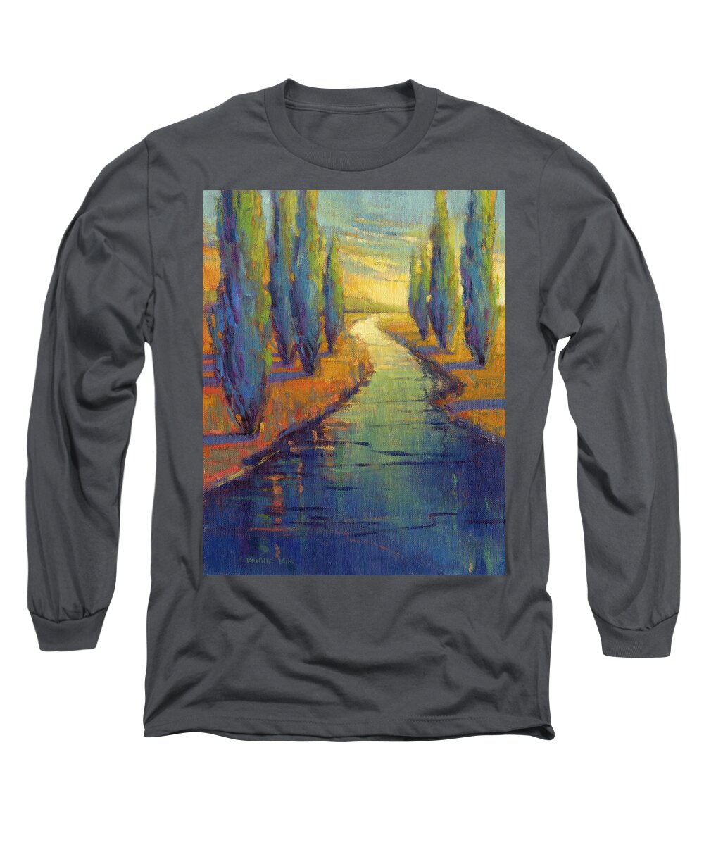 Cypress Long Sleeve T-Shirt featuring the painting Cypress Reflection by Konnie Kim