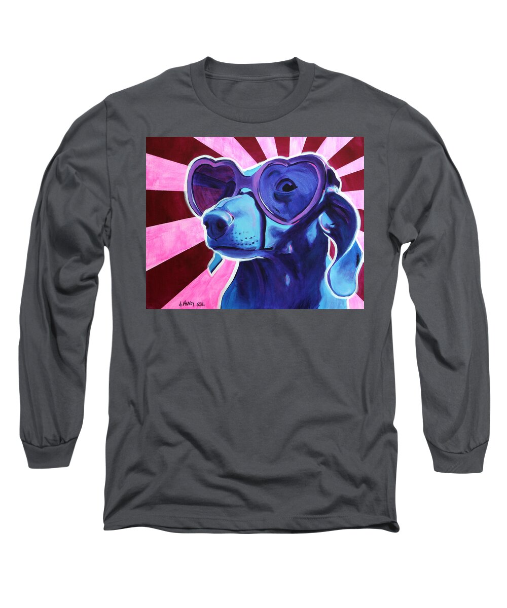 Dachshund Long Sleeve T-Shirt featuring the painting Dachshund - Puppy Love by Dawg Painter