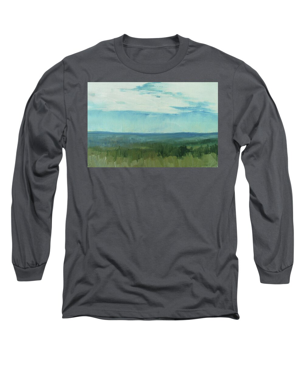 Landscape Long Sleeve T-Shirt featuring the painting dagrar over salenfjallen- Shifting daylight over mountain ridges, 3 of 12_0030_50x76 cm by Marica Ohlsson
